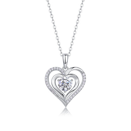 Heart to Heart Luxury Diamond Pendant Necklace Set – Moissanite Silver Jewelry for Women, Elegant Fashion Ornaments