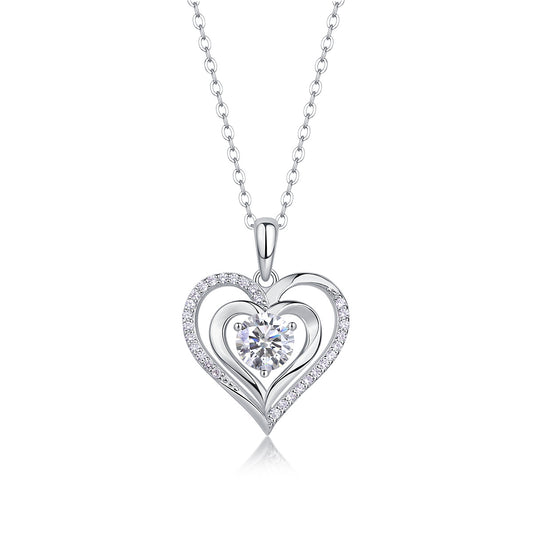 Heart to Heart Luxury Diamond Pendant Necklace Set – Moissanite Silver Jewelry for Women, Elegant Fashion Ornaments
