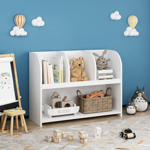 Kids Bookcase with 4 Compartments – Multi-Purpose MDF Storage Shelf with Wall Safety Buckle