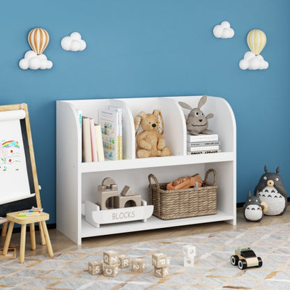 Kids Bookcase with 4 Compartments – Multi-Purpose MDF Storage Shelf with Wall Safety Buckle
