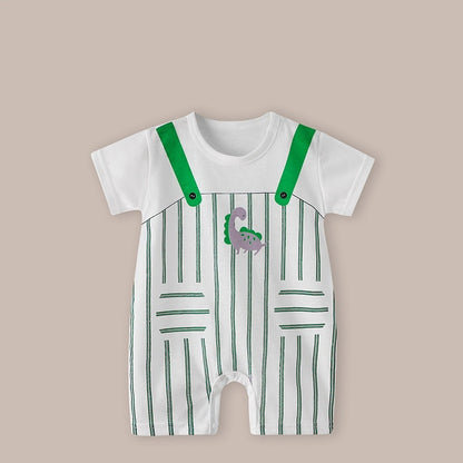 Cute Printed Baby Romper with Fake Suspender Design | Short Sleeve Newborn Outfit