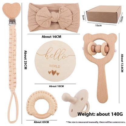Teething Saliva Towel Set: Nipple Clip Chain, Cotton Towel, Wooden Rabbit Ears