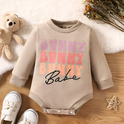 Trendy Baby's Fashion Letter Print Long Sleeve Onesie Jumpsuit