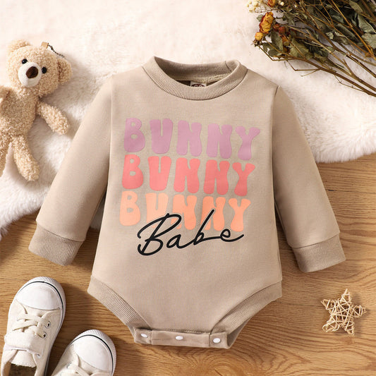Trendy Baby's Fashion Letter Print Long Sleeve Onesie Jumpsuit