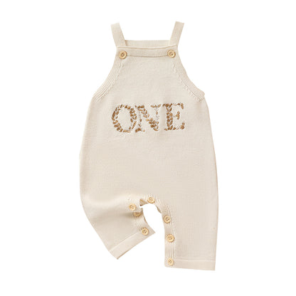 Embroidered Letter Suspender Sleeveless Jumpsuit for Babies
