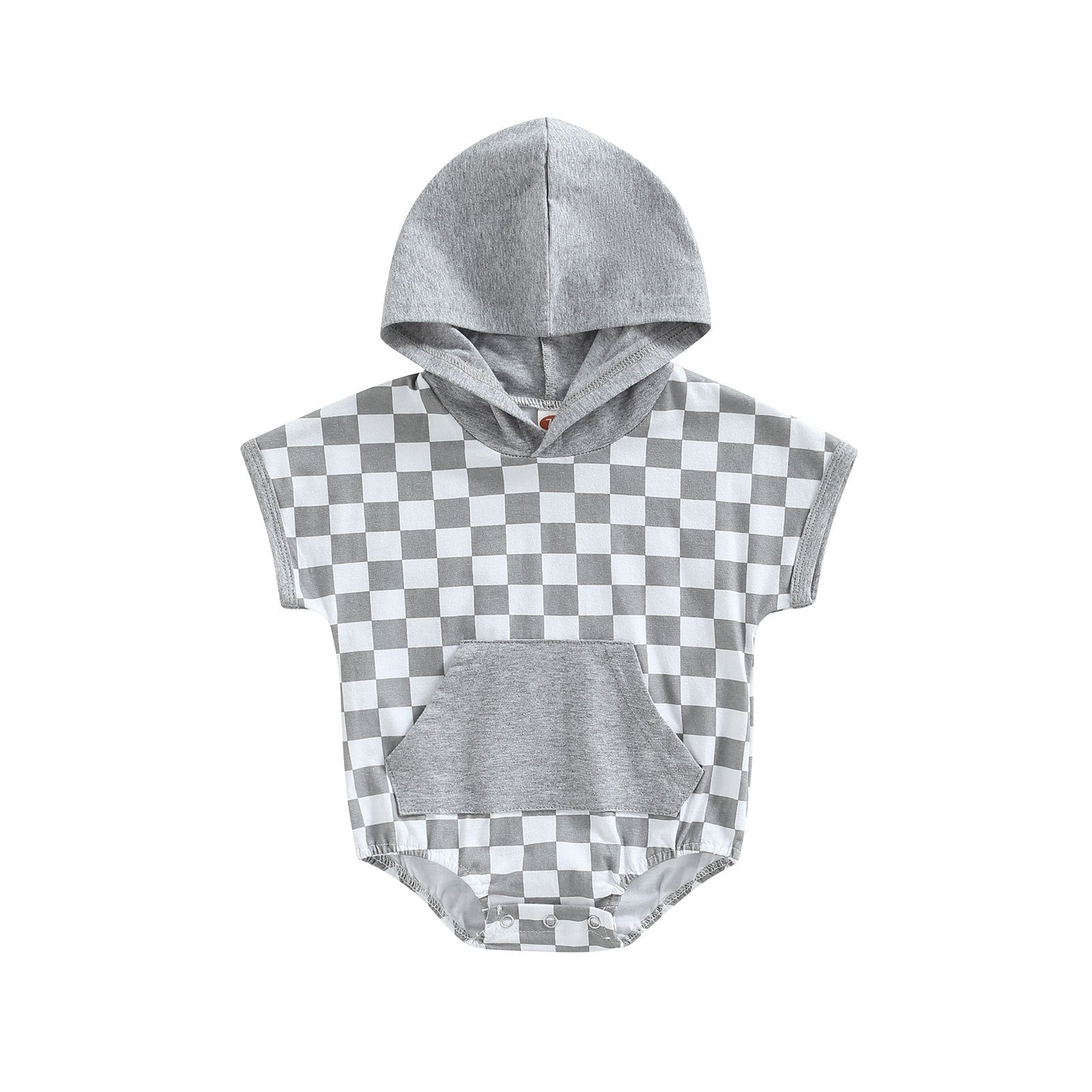 Chessboard Plaid Short Sleeve Hooded Romper: Stylish Comfort for Your Little One