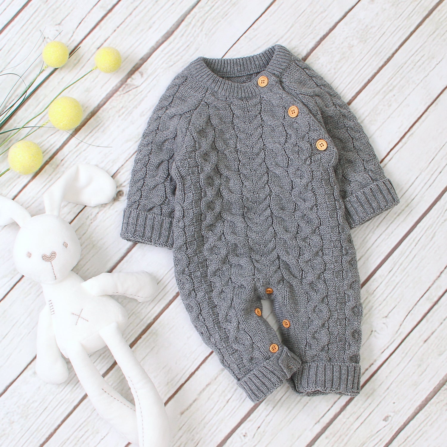 Cozy and Stylish: Knitted Solid Color Baby Jumpsuit for Comfortable Wear