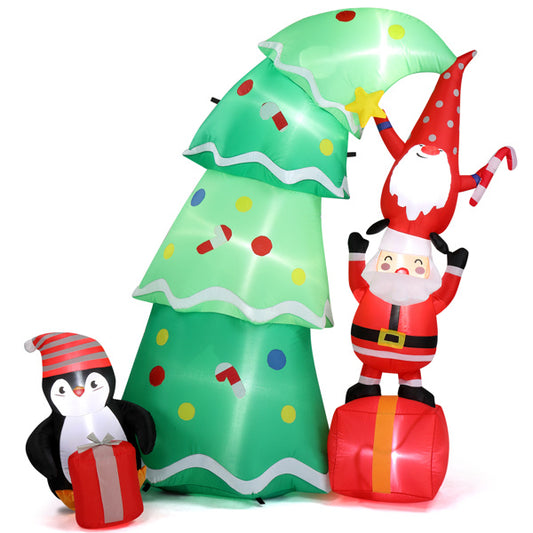6FT Christmas Inflatable with 8 LED Lights – Santa, Elf & Penguin Yard Decoration for Holiday Display