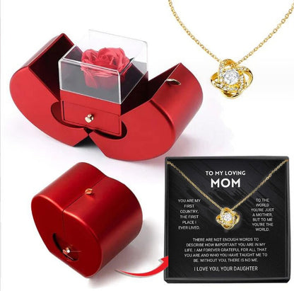 Red Apple Rose Jewelry Box with Necklace – Eternal Flower Gift for Girls, Valentine’s Day & Mother’s Day Romantic Gift