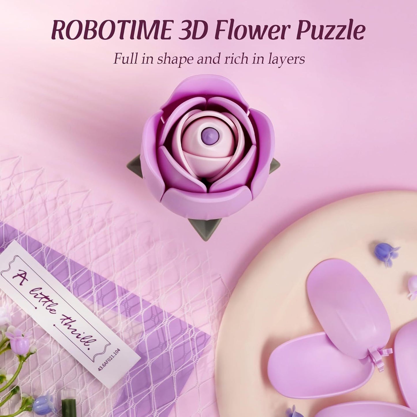 Purple Rose 3D Flower Puzzle Kit – DIY Artificial Flower Model for Home Decor & Gifts for Women