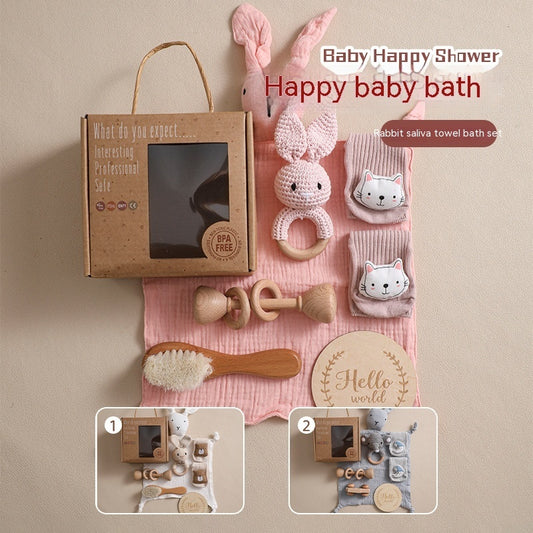 Soft and Cuddly: Infant Comfort Rattle Rabbit Bath Towel Gift Set - Perfect for Baby Showers