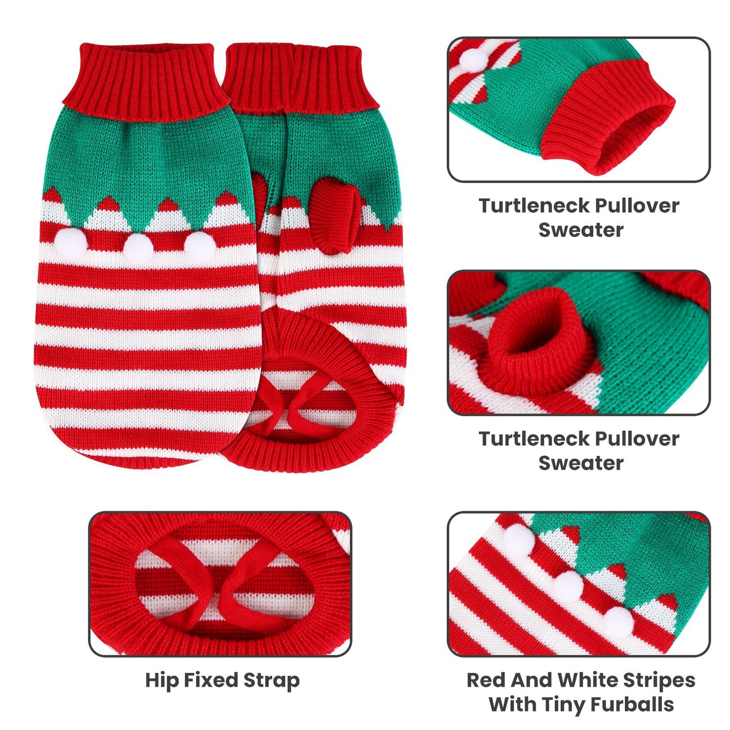 Pet Christmas Turtleneck Sweater | Snowman & Stripes Holiday Costume for Small Dogs & Cats