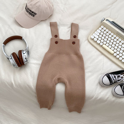 Solid Color Baby Autumn Knitted Suspender Jumpsuit Clothing