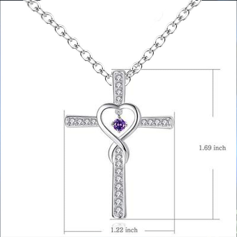 Infinity Love Cross Pendant Necklace – In God We Trust Christian Birthstone Heart Jewelry for Women with Crystal Zircon Gems
