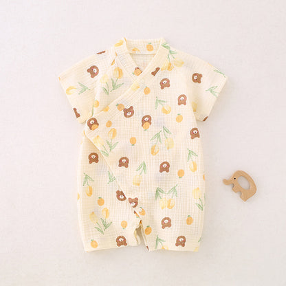 Charming Baby Printed Kimono Style Jumpsuit in Pure Cotton