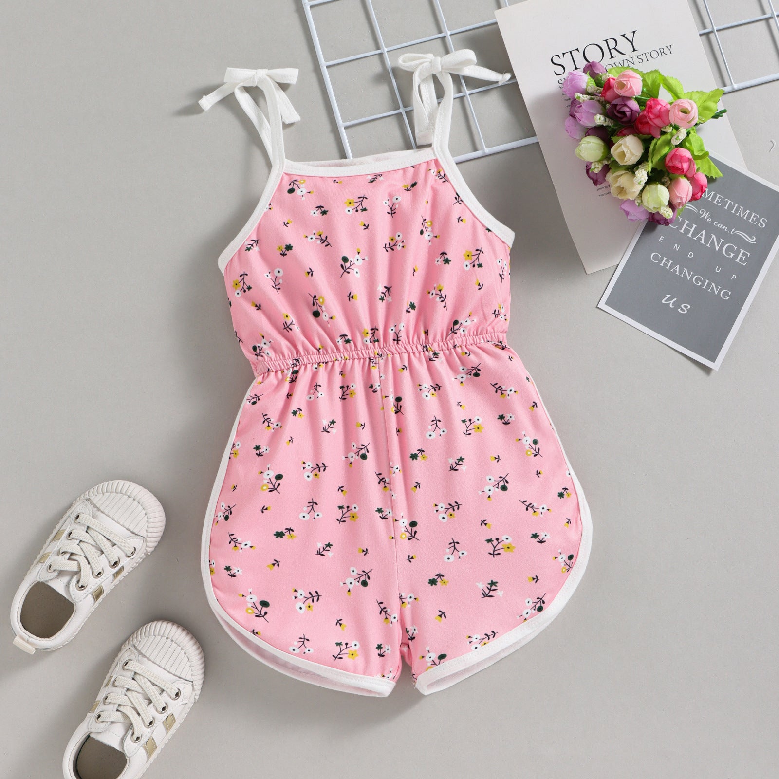 Children's Fashion Floral Printed Spaghetti Strap Romper | Stylish Summer Outfit