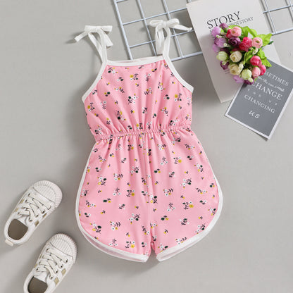 Children's Fashion Floral Printed Spaghetti Strap Romper | Stylish Summer Outfit