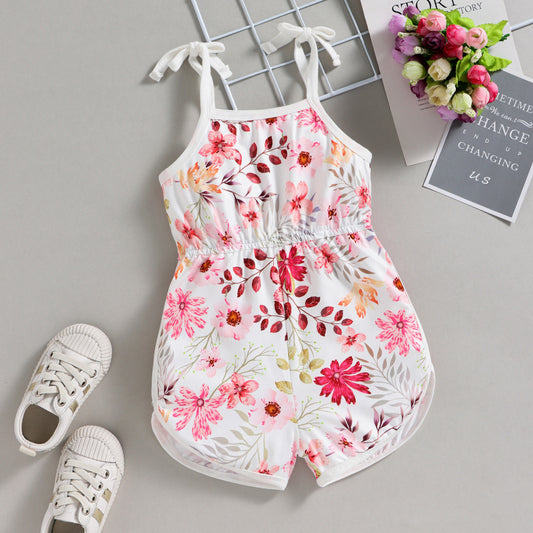 Children's Fashion Floral Printed Spaghetti Strap Romper | Stylish Summer Outfit