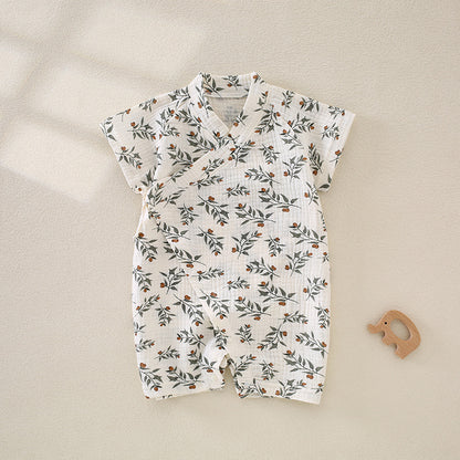 Charming Baby Printed Kimono Style Jumpsuit in Pure Cotton