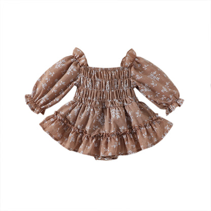 Girls' Floral Smocked Off-Shoulder Romper Dress