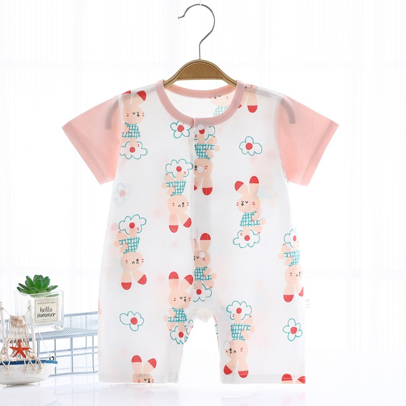 Printed Pure Cotton Summer One-Piece Short Sleeve Baby Jumpsuit