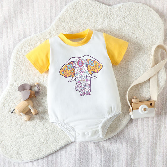 Baby Elephant Print Cute Triangle Jumpsuit - Infant Clothing