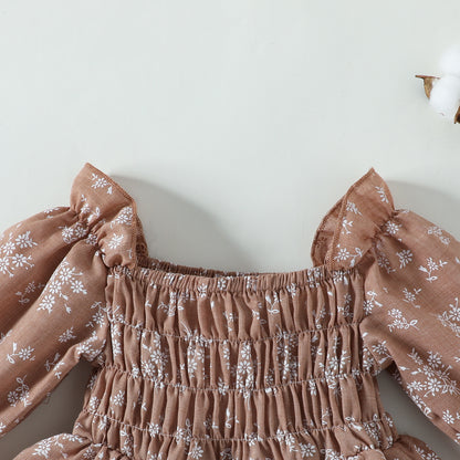 Girls' Floral Smocked Off-Shoulder Romper Dress