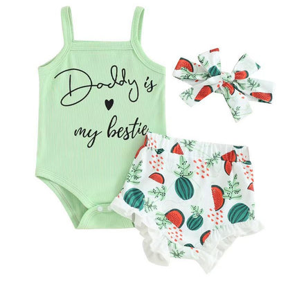 Adorable Baby Girl Spaghetti Strap Printed Romper with High Waist Shorts