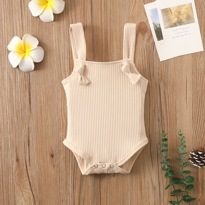 Adorable Baby Cotton Pit Strap Solid Color Romper - Comfortable Infant Wear
