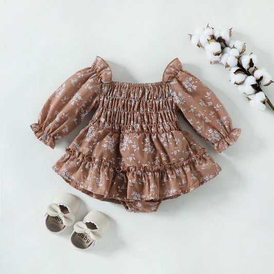 Girls' Floral Smocked Off-Shoulder Romper Dress
