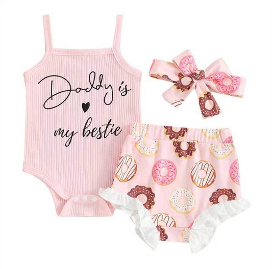 Adorable Baby Girl Spaghetti Strap Printed Romper with High Waist Shorts