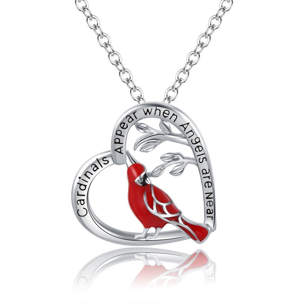 Heart Shaped Cardinal Necklace – Unisex Copper Pendant with Water Wave Chain | Memorial & Valentine’s Day Gift Jewelry