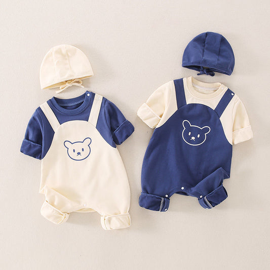 Super Cute Baby Adorable Suspender Design Onesies Romper With Hat