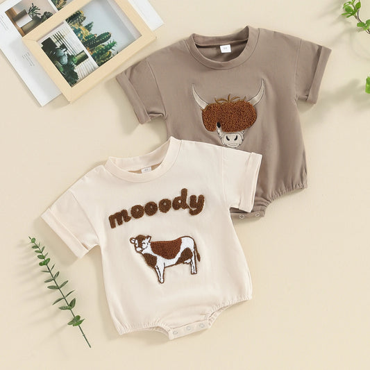 Adorable Children's Cow Element Embroidered Romper | Cute Infant Outfit