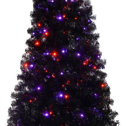 6FT Black Artificial Christmas Tree with LED Lights – Pre-Lit Curved Whimsical Xmas Tree, 900 Tips, Elegant Holiday Decoration