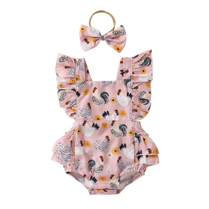 Adorable Baby Cartoon Chicken Flounced Sleeve Dress – Perfect for Toddlers!