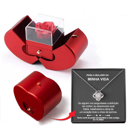Red Apple Rose Jewelry Box with Necklace – Eternal Flower Gift for Girls, Valentine’s Day & Mother’s Day Romantic Gift