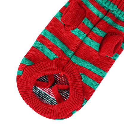 Pet Christmas Turtleneck Sweater | Snowman & Stripes Holiday Costume for Small Dogs & Cats