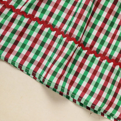 Baby & Toddler Girls Christmas Dress – Short Sleeve Plaid Party Dress with Embroidered Christmas Tree