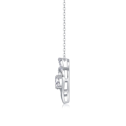 Heart To Heart Connected Luxury Fashion Diamond Pendant Necklace Set With Mosan Diamond Silver Ornaments