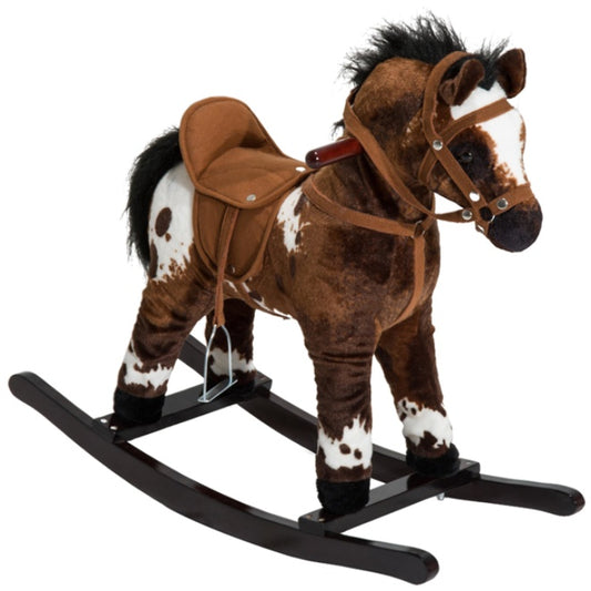 Plush Kids Rocking Horse Toy with Sounds, Wooden Base & Footrest – Ages 3+