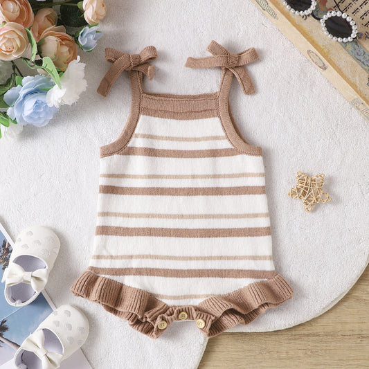 Infant Spring & Autumn Cute Striped Sling Bow Jumpsuit - Easy Matching
