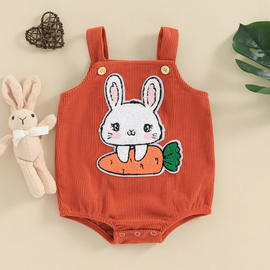 Easter Bunny Embroidered Corduroy Baby Girl Romper | Cute Children's Clothing