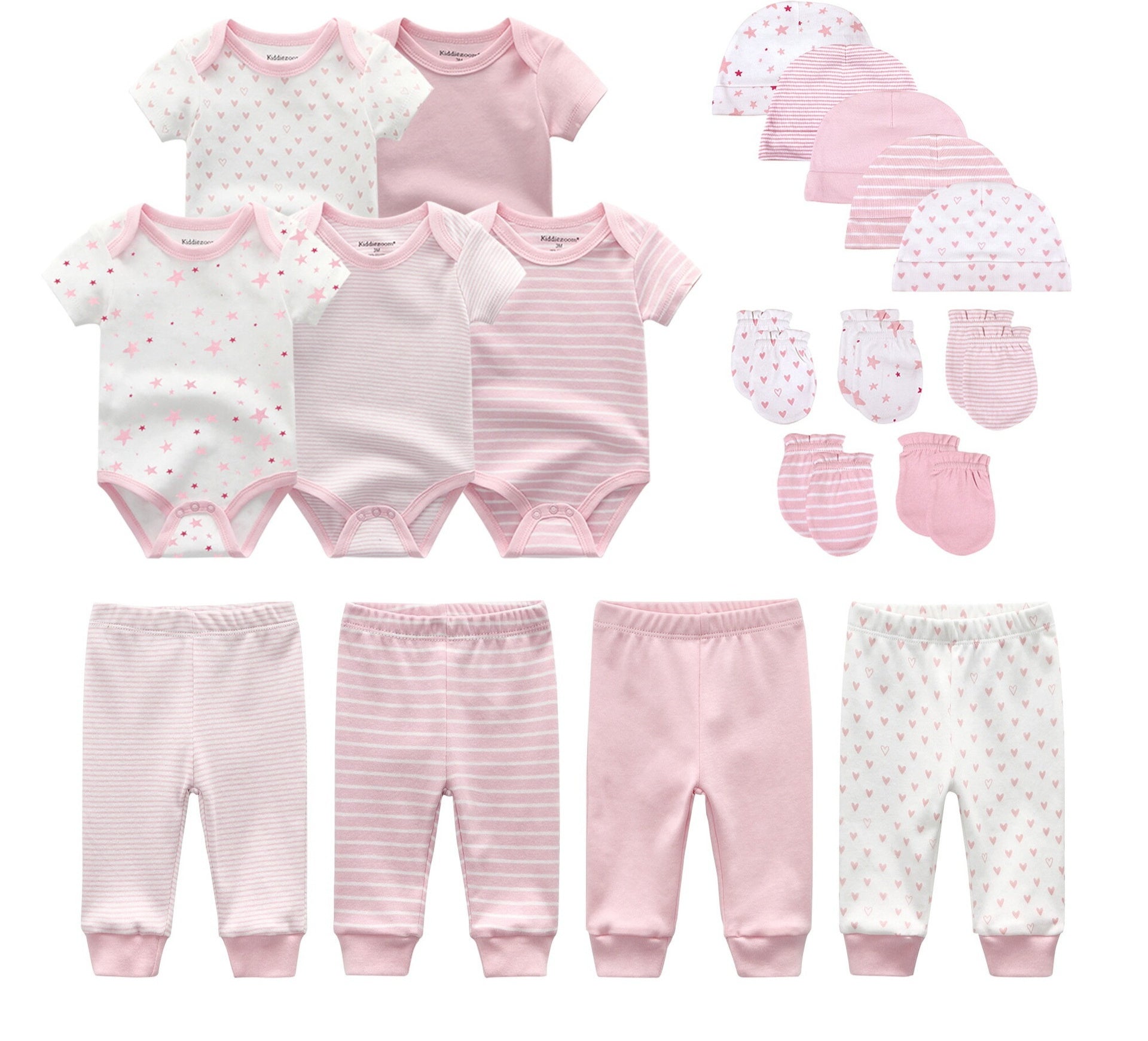 Complete 19-Piece Baby Rompers, Pants, Hat, Gloves Combination Clothes Set