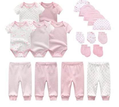 Complete 19-Piece Baby Rompers, Pants, Hat, Gloves Combination Clothes Set