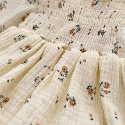 Adorable Baby Girl Floral Romper - Double-Layer Yarn Onesie
