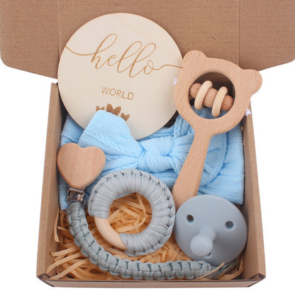 Teething Saliva Towel Set: Nipple Clip Chain, Cotton Towel, Wooden Rabbit Ears