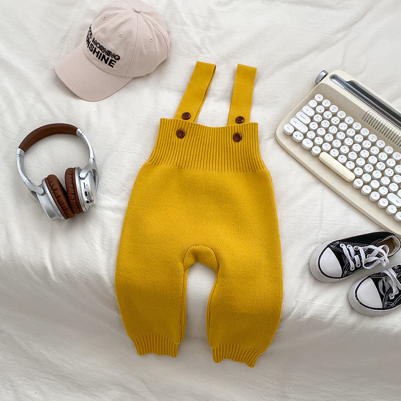 Solid Color Baby Autumn Knitted Suspender Jumpsuit Clothing