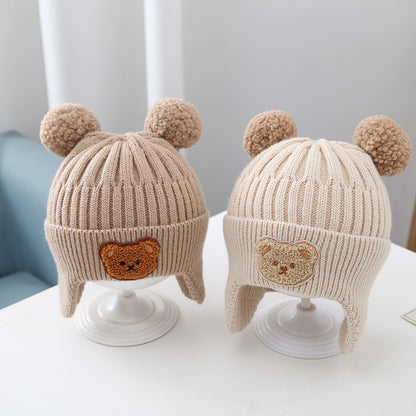 Adorable Baby Hat with Warm Earflaps - Cute Bear Knitted Woolen Cap