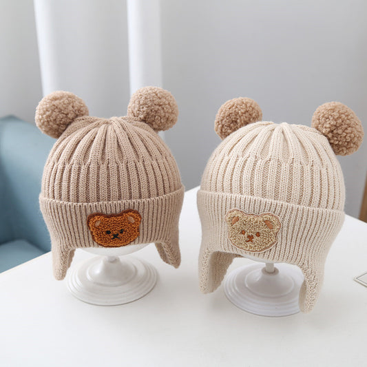 Adorable Baby Hat with Warm Earflaps - Cute Bear Knitted Woolen Cap